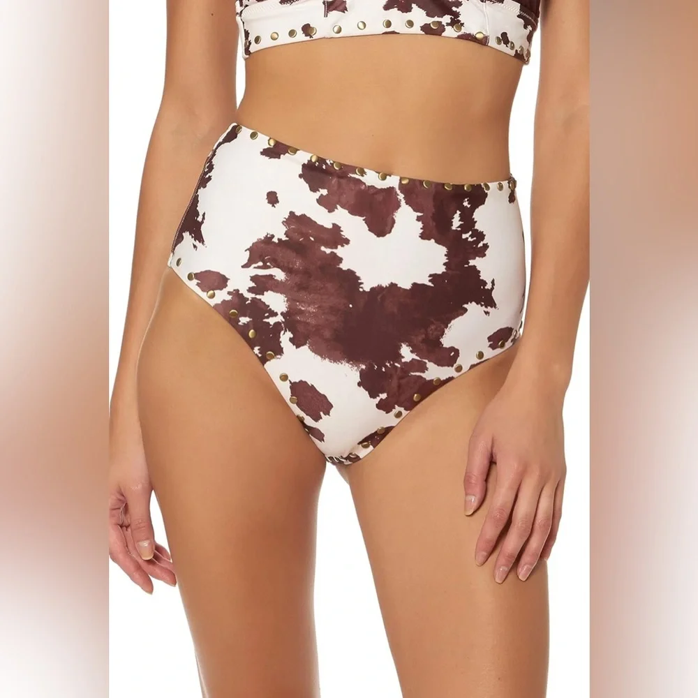 Jessica Simpson Women's Standard Gold Studded Cow Print Bikini Bottom Sz XL - Picture 1 of 4